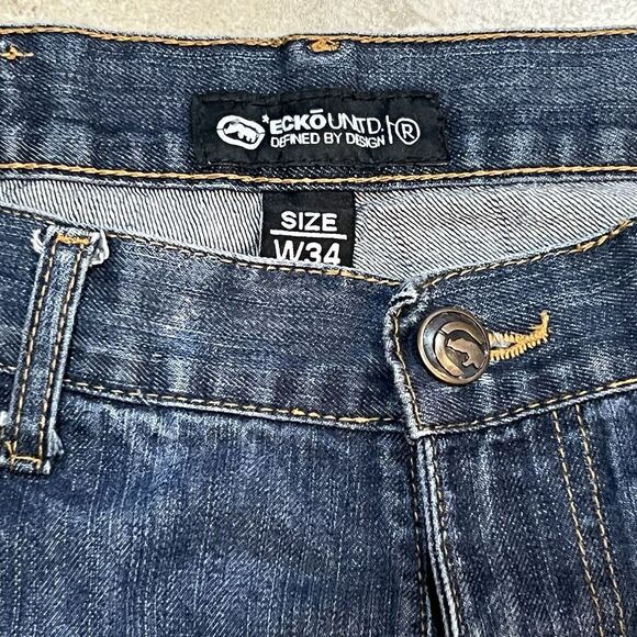 Ecko Unltd Y2K Baggy Embroidered Logo Men's Denim Jorts Tag Size:34 (Actual: 36) - Picture 2 of 4